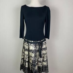 David Meister Black Tan Silk Mixed Media Long sleeve Dress 6